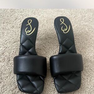 Sam Edelman Black Leather Quilted Slide Sandals